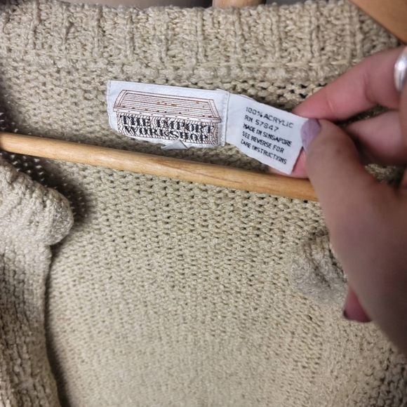 Vintage Boho Tan Knit Cardigan Large Womens 1970s 70s Open Sweater - Picture 7 of 10